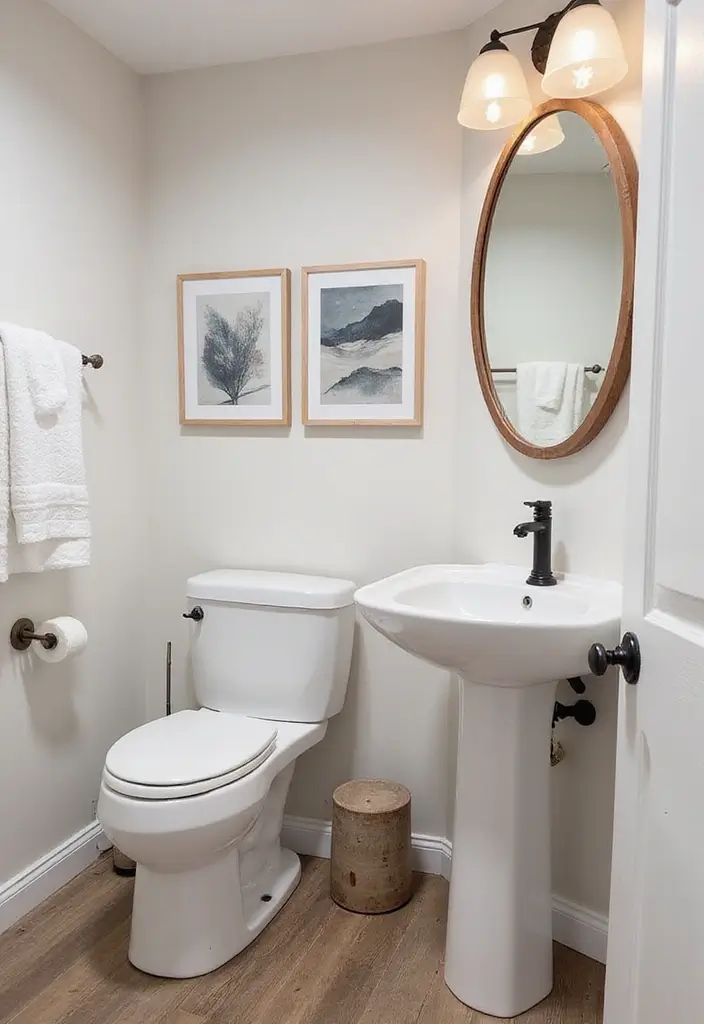 30+ Scandinavian Powder Room Ideas With Timeless Style 27 30+ Scandinavian Powder Room Ideas With Timeless Style - 27. Artistic Wall Decor