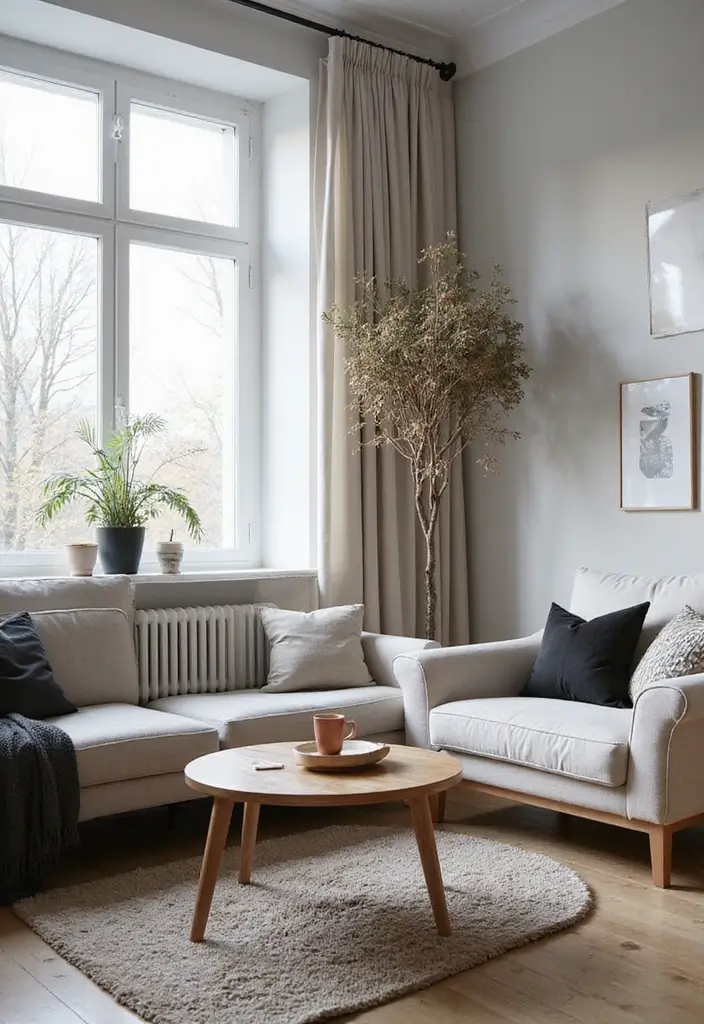 27 Scandinavian Living Room Designs That Feel Modern and Cozy 9 27 Scandinavian Living Room Designs That Feel Modern and Cozy - 9. Balance of Light and Dark