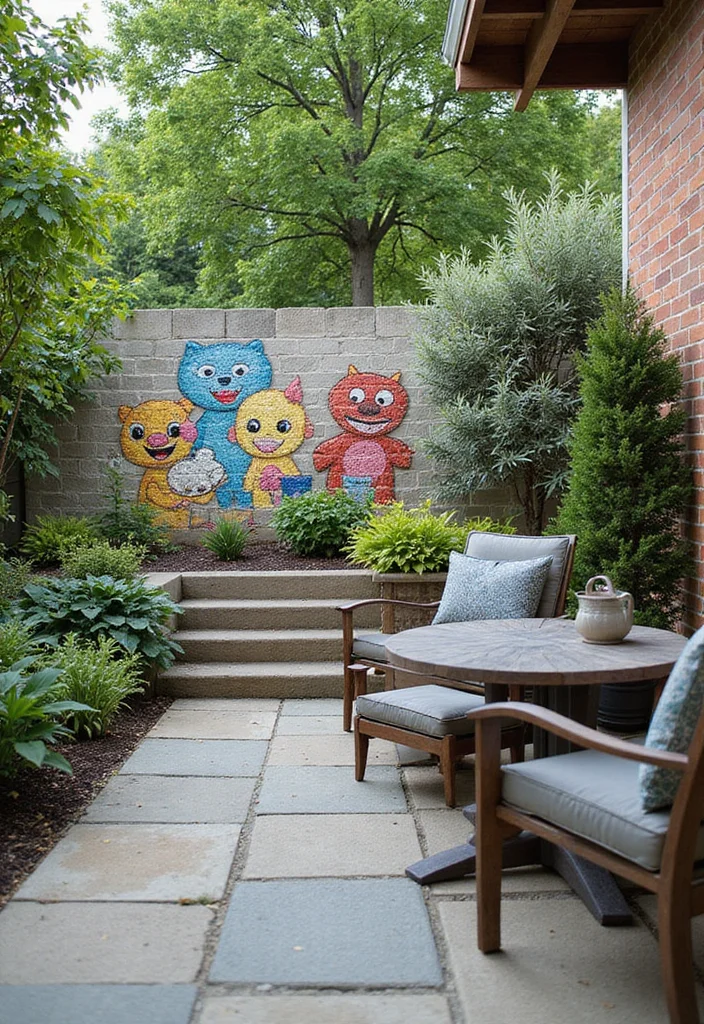 10 Backyard Block Wall Ideas for Clean Solid Structure - 10. Artistic Block Wall Installations