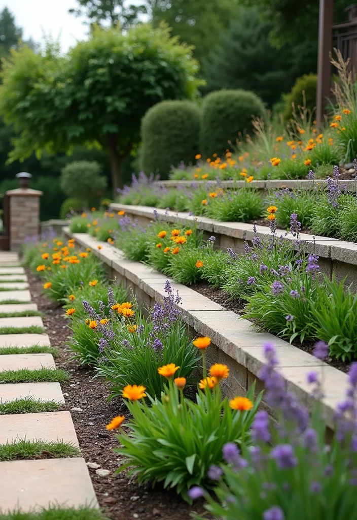 10 Backyard Block Wall Ideas for Clean Solid Structure - 2. Retaining Wall Garden Borders