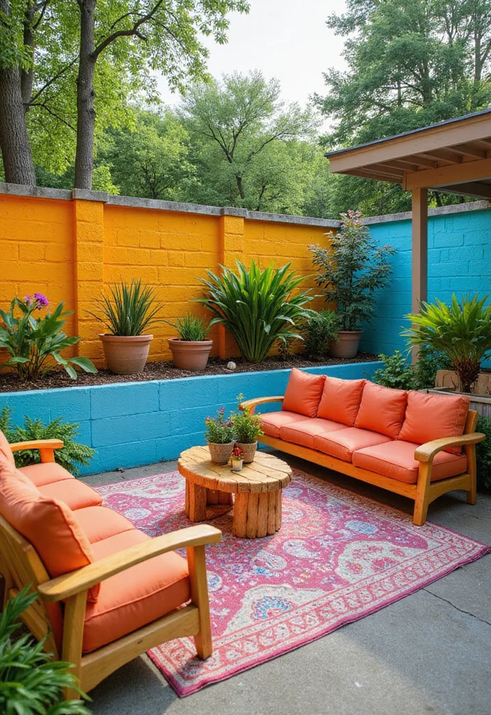10 Backyard Block Wall Ideas for Clean Solid Structure - 4. Painted Block Walls for a Pop of Color