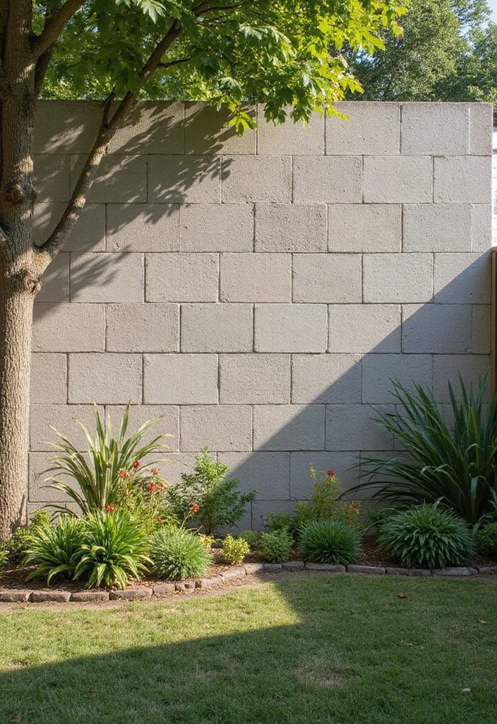 10 Backyard Block Wall Ideas for Clean Solid Structure - 5. Textured Concrete for Added Interest