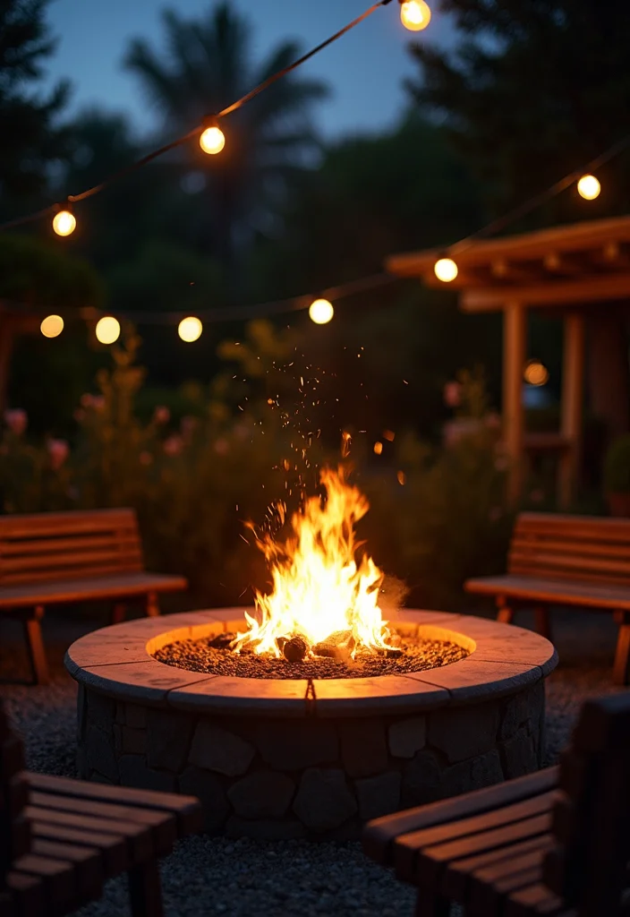 10 Backyard Burn Pit Ideas for Safe Cozy Gatherings - 10. Fire Pit with Solar-Powered Lighting