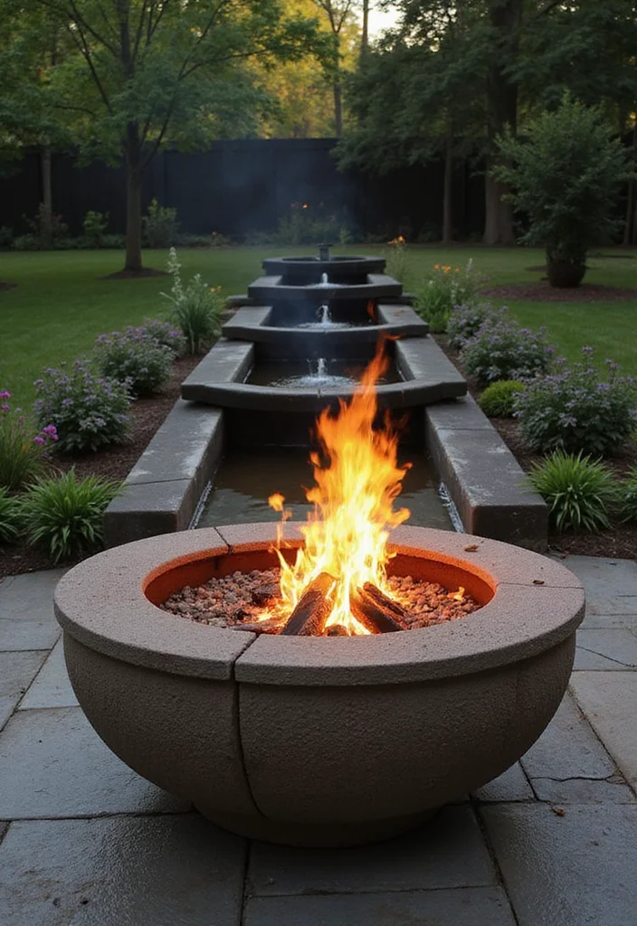 10 Backyard Burn Pit Ideas for Safe Cozy Gatherings - 7. Fire Pit with Water Feature