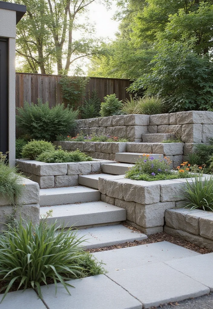 10 Backyard Concrete Wall Ideas for Modern Minimal Style - 3. Recycled Concrete Blocks