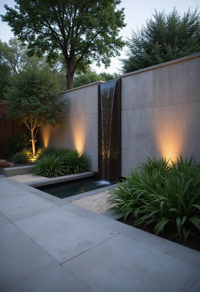 10 Backyard Concrete Wall Ideas for Modern Minimal Style - 9. Water Features in Concrete Walls