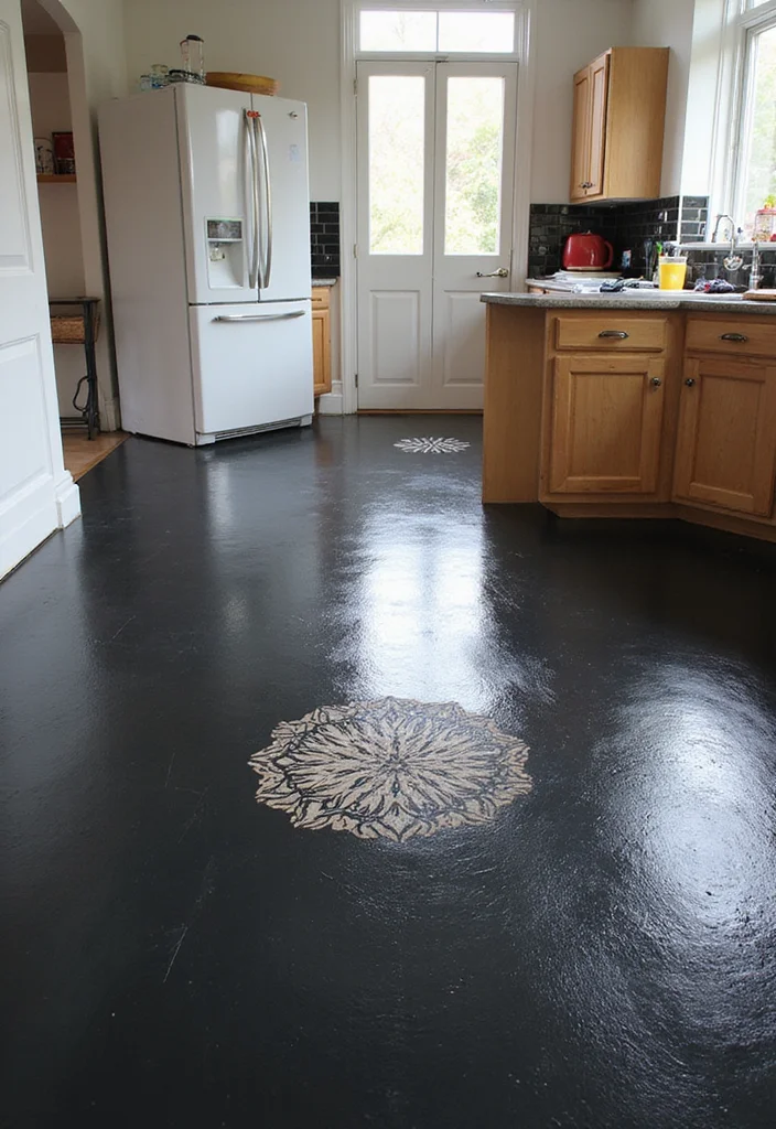 10 Black Floor Kitchen Ideas for Sleek Modern Contrast - 10. Artistic Black Paint for a Quick Update