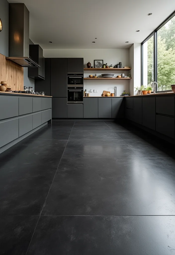 10 Black Floor Kitchen Ideas for Sleek Modern Contrast - 5. Matte Black Epoxy for a Sleek, Seamless Finish