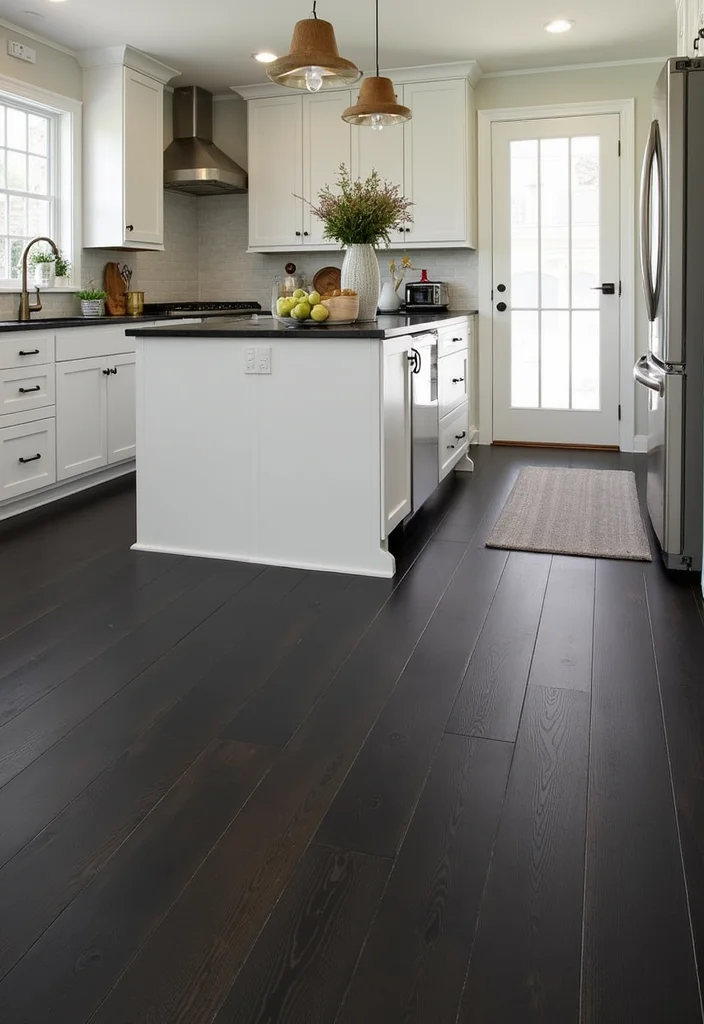 10 Black Floor Kitchen Ideas for Sleek Modern Contrast - 6. Black Stained Wood for a Warm Touch
