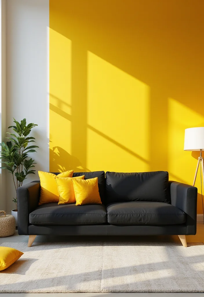 10 Black and Yellow Living Room Ideas for Vibrant Contrast 1 10 Black and Yellow Living Room Ideas for Vibrant Contrast - 1. Bold Accent Wall