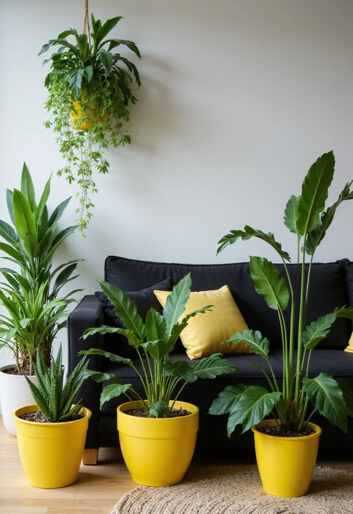 10 Black and Yellow Living Room Ideas for Vibrant Contrast 100 10 Black and Yellow Living Room Ideas for Vibrant Contrast - 10. Bright Yellow Plants