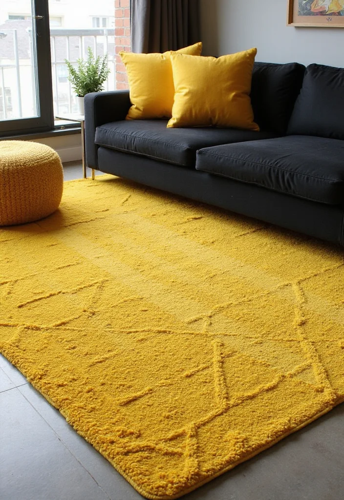 10 Black and Yellow Living Room Ideas for Vibrant Contrast 23 10 Black and Yellow Living Room Ideas for Vibrant Contrast - 3. Stylish Rugs