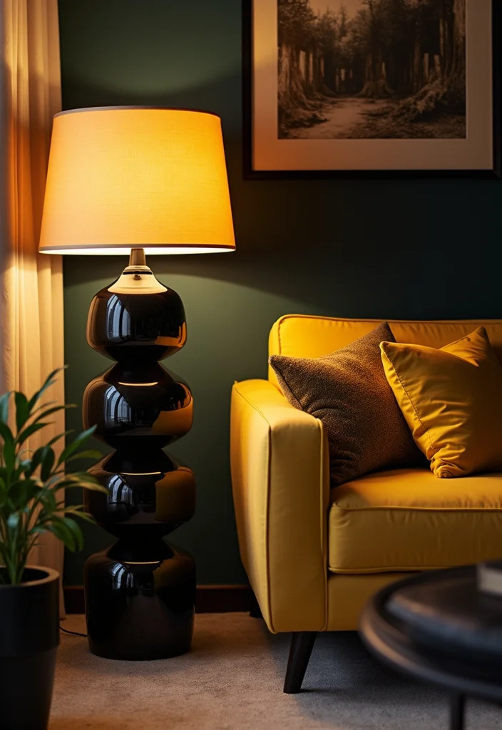 10 Black and Yellow Living Room Ideas for Vibrant Contrast 45 10 Black and Yellow Living Room Ideas for Vibrant Contrast - 5. Statement Lighting