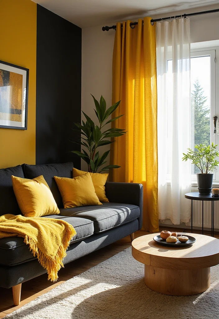10 Black and Yellow Living Room Ideas for Vibrant Contrast 56 10 Black and Yellow Living Room Ideas for Vibrant Contrast - 6. Accessorize with Textiles