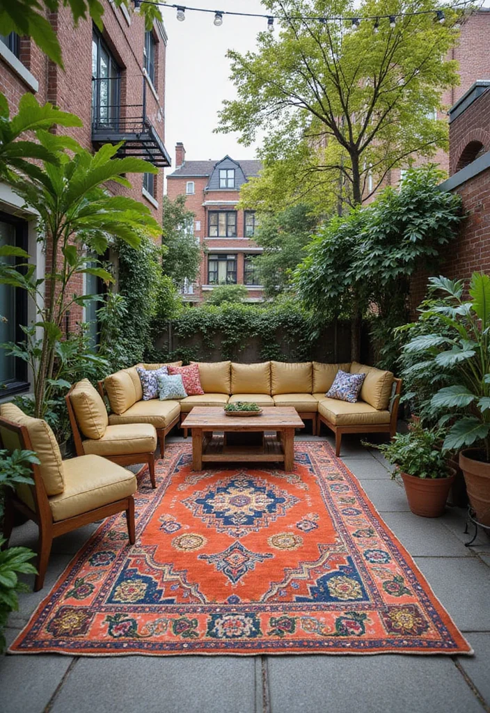 10 Chicago Backyard Ideas for Stylish Urban Outdoor Space - 8. Outdoor Rugs to Define Spaces