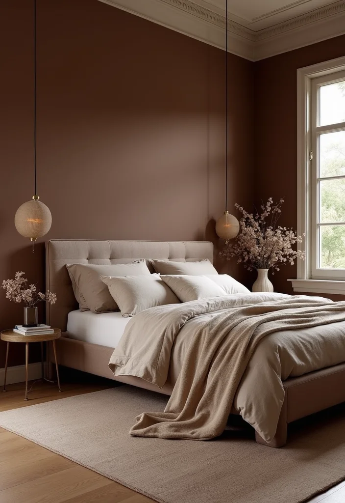 10 Chocolate Bedroom Ideas for Warm Cozy Depth - 1. Rich Chocolate Wall Paint