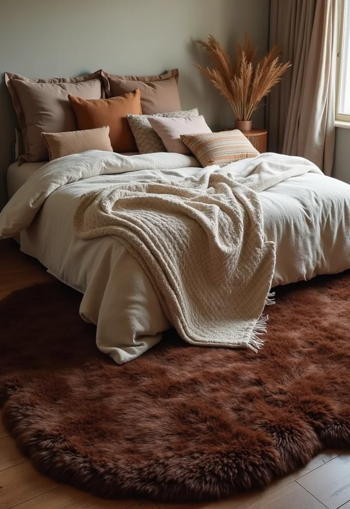 10 Chocolate Bedroom Ideas for Warm Cozy Depth - 4. Chocolate Brown Rugs