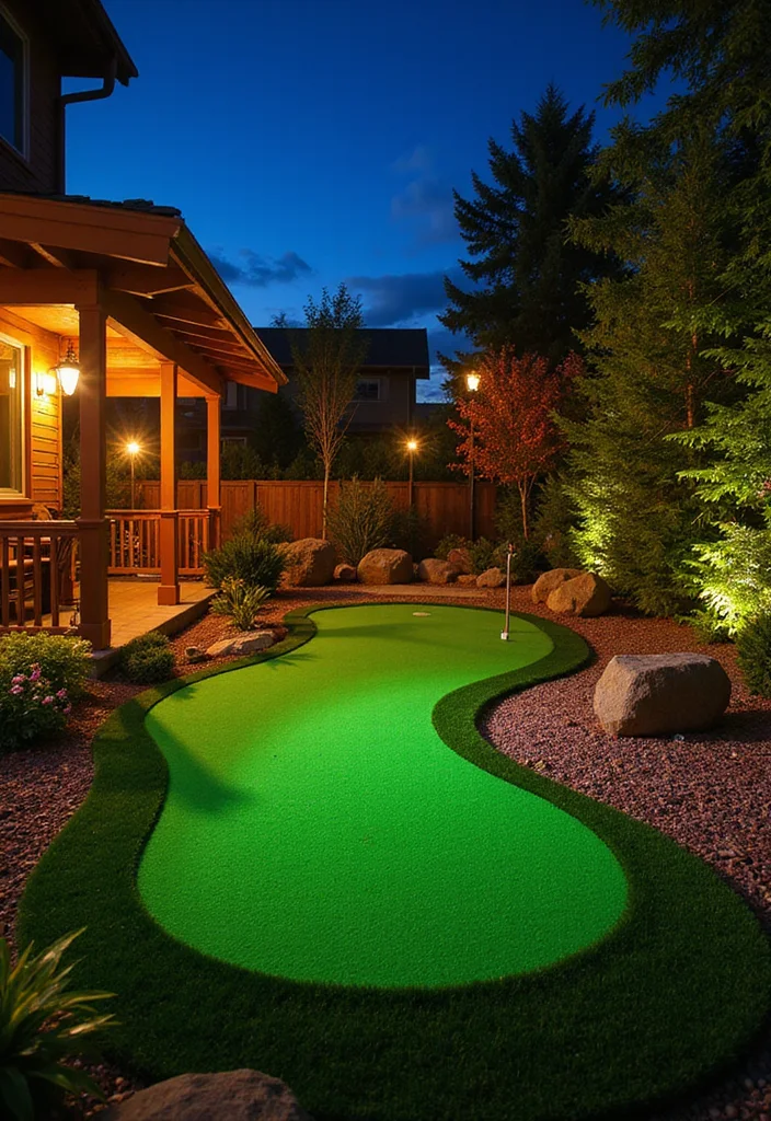10 Golf Backyard Ideas for Fun Putting Practice at Home - 10. Evening Golf Practice with Outdoor Lighting