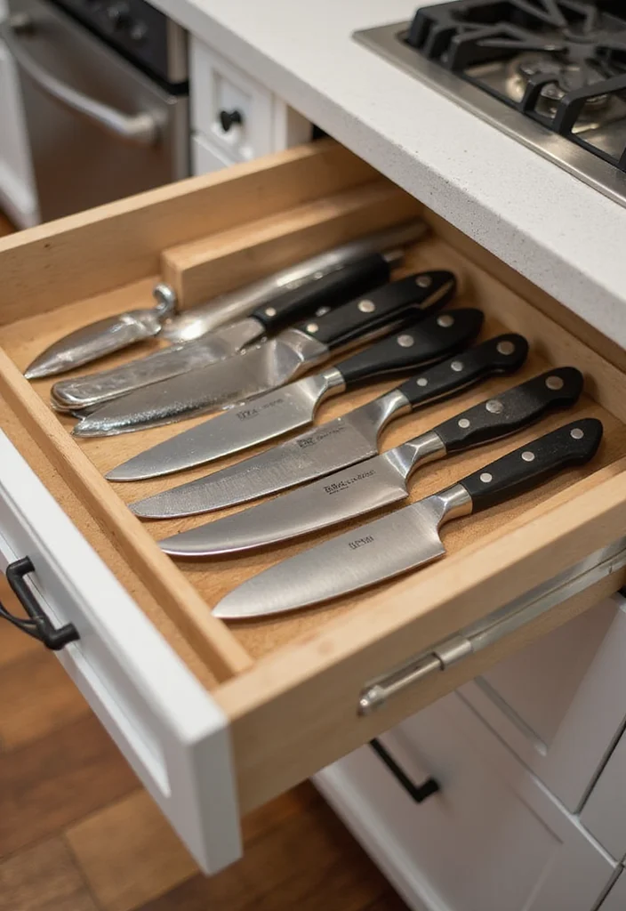 10 Kitchen Knife Storage Ideas for Safe Smart Organization - 2. Drawer Knife Storage: Out of Sight, Safe and Sound