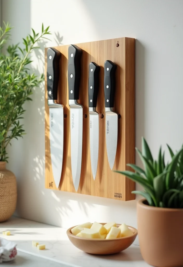 10 Kitchen Knife Storage Ideas for Safe Smart Organization - 6. Magnetic Knife Holder with Bamboo Stand: Eco-Friendly Choice