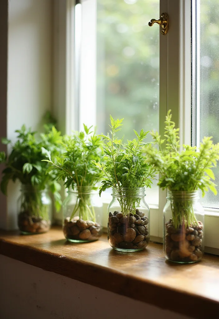 10 Kitchen Window Sill Ideas for Decor and Mini Storage - 1. Herb Garden in Glass Jars