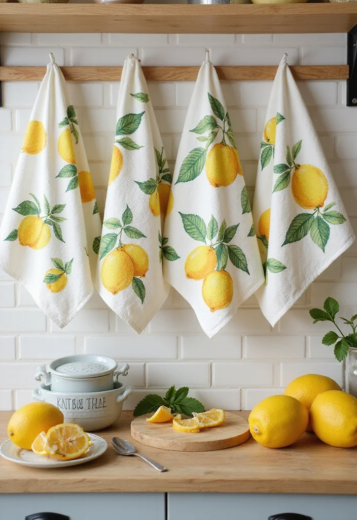 10 Lemon Kitchen Decor Ideas for Bright Fresh Energy - 2. Lemon Print Dish Towels