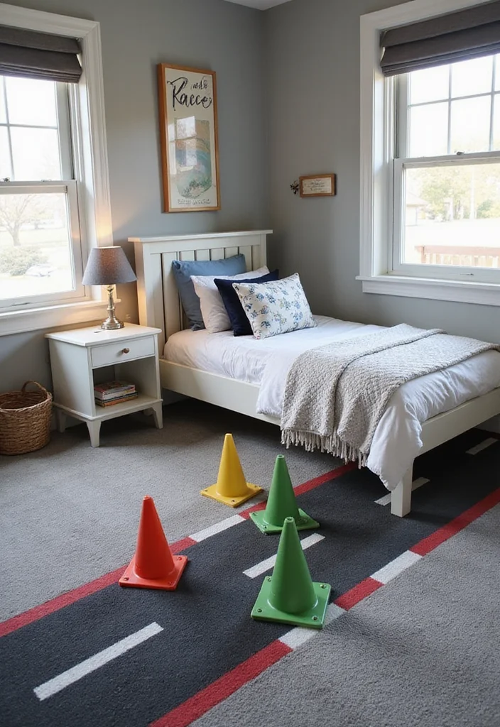 10 Monster Truck Bedroom Ideas with Fun Bold Themes - 2. Race Track Flooring: The Ultimate Adventure