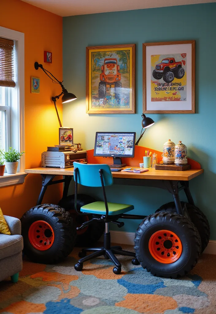 10 Monster Truck Bedroom Ideas with Fun Bold Themes - 7. Fun Workspaces: Homework with a Twist