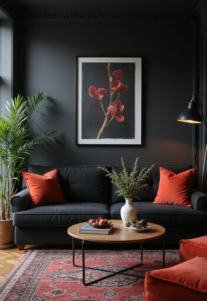 12 All Black Living Room Ideas for Bold Minimal Drama - 12. Seasonal Decor Changes