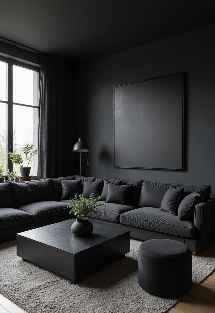 12 All Black Living Room Ideas for Bold Minimal Drama - 5. Bold Black Furniture Accents