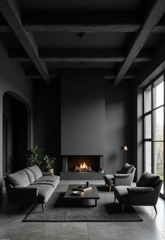 12 All Black Living Room Ideas for Bold Minimal Drama - 6. Architectural Elements as Decor