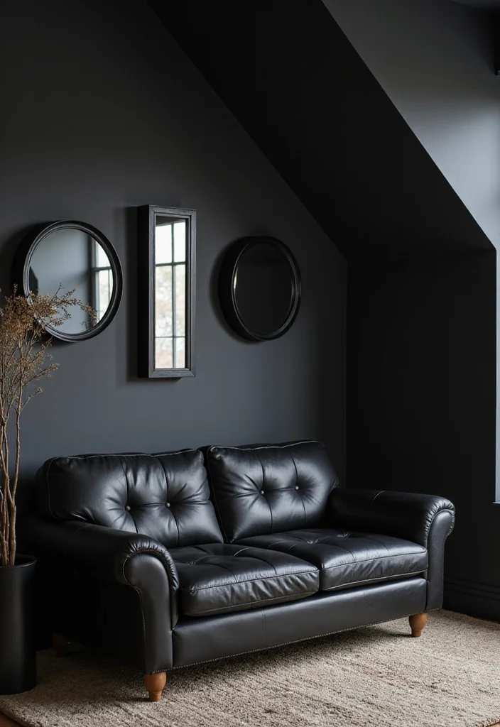 12 All Black Living Room Ideas for Bold Minimal Drama - 9. Creative Use of Mirrors