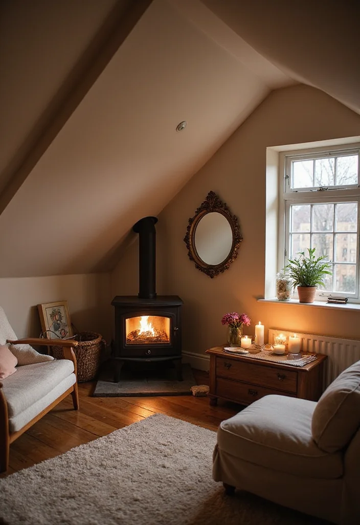 12 Attic Living Room Ideas for Smart Cozy Layouts - 3. Cozy Corner Fireplaces