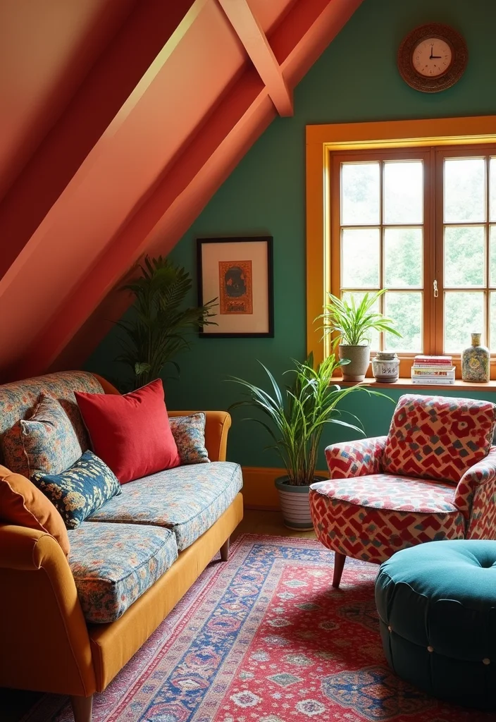 12 Attic Living Room Ideas for Smart Cozy Layouts - 5. Play with Color and Patterns