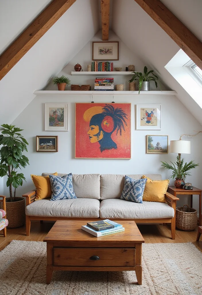 12 Attic Living Room Ideas for Smart Cozy Layouts - 9. Artistic Wall Decor
