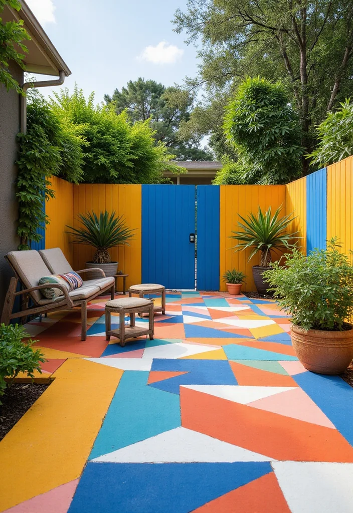 12 Backyard Painting Ideas for Colorful Creative Spaces - 3. Geometric Patterns: Modern Flair
