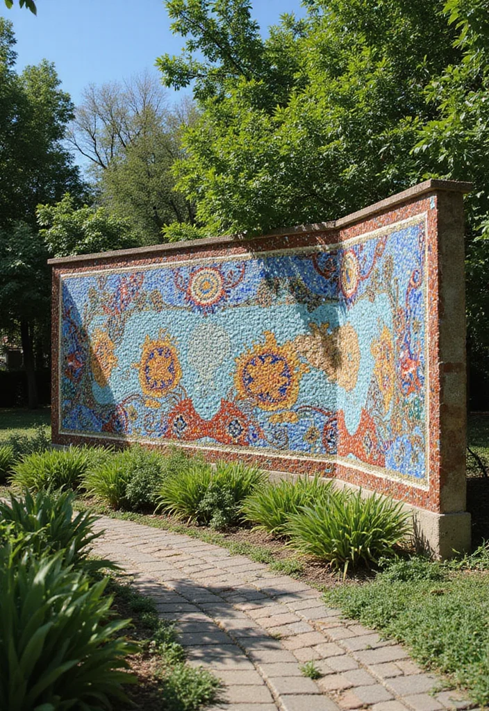 12 Backyard Painting Ideas for Colorful Creative Spaces - 9. Mosaic Masterpiece: Colorful Tiles