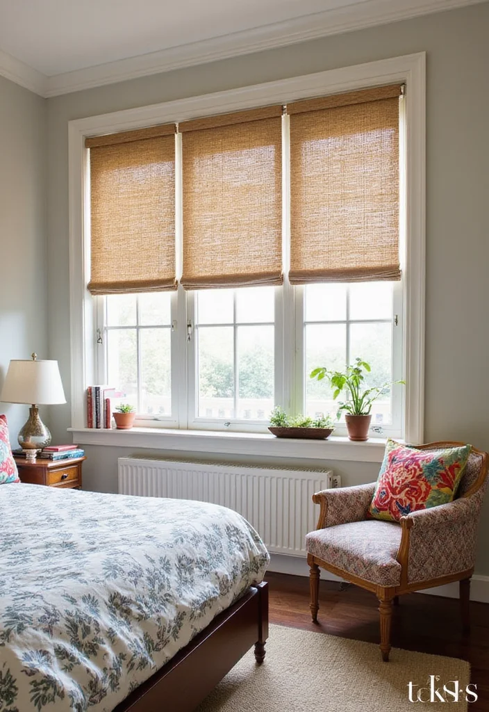 12 Bedroom Blinds Ideas for Style, Light, and Privacy 56 12 Bedroom Blinds Ideas for Style, Light, and Privacy - 6. Vintage Woven Shades