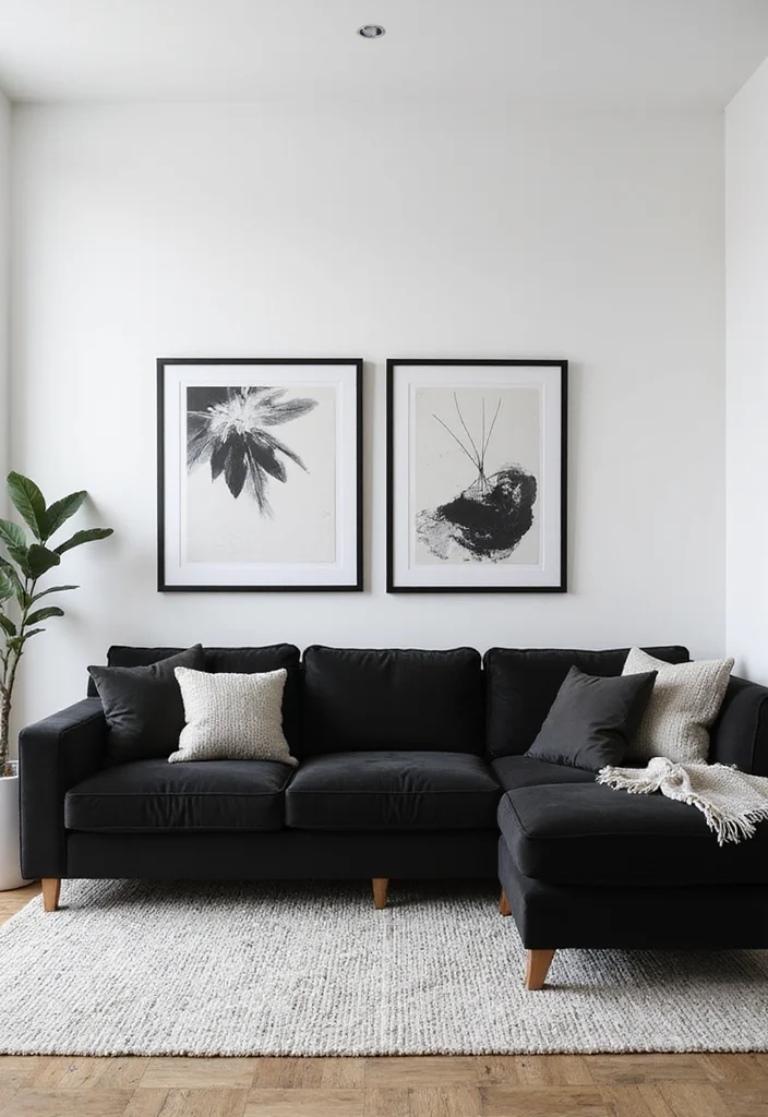 12 Black Sectional Living Room Ideas for Sleek Spacious Seating - 1. Embrace Monochrome Elegance
