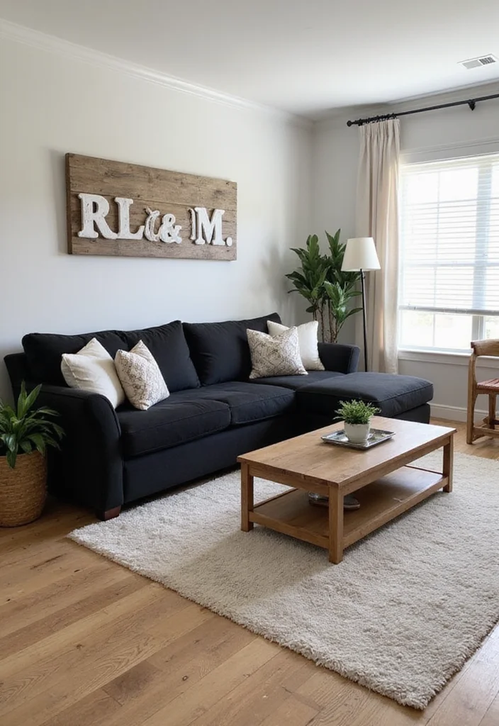 12 Black Sectional Living Room Ideas for Sleek Spacious Seating - 11. Modern Farmhouse Fusion