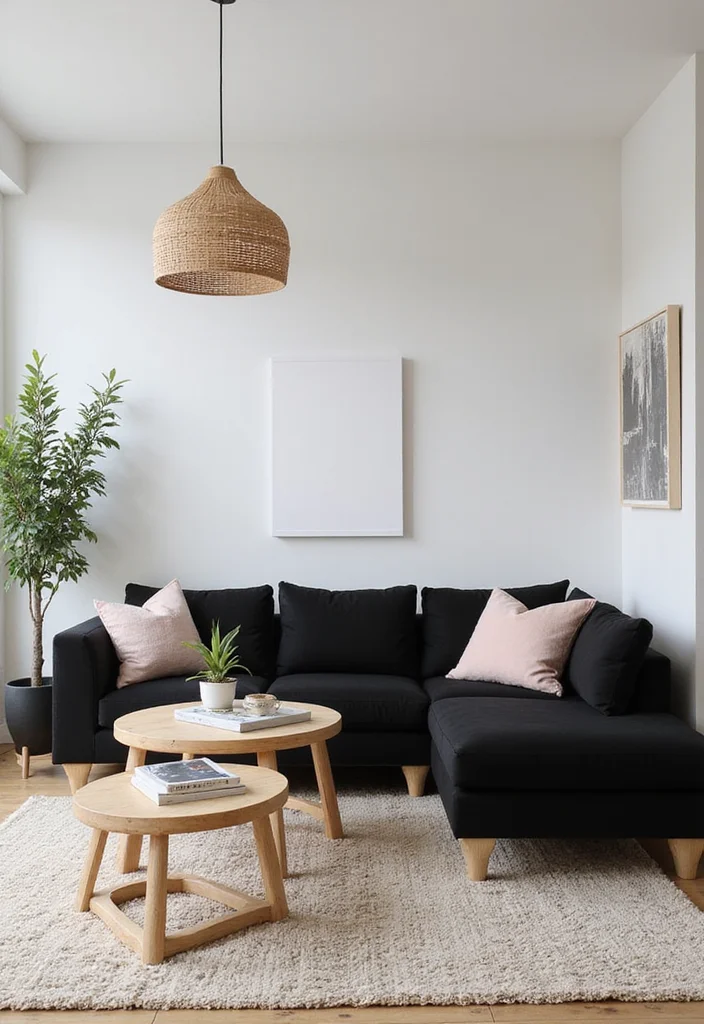12 Black Sectional Living Room Ideas for Sleek Spacious Seating - 2. Scandinavian Simplicity