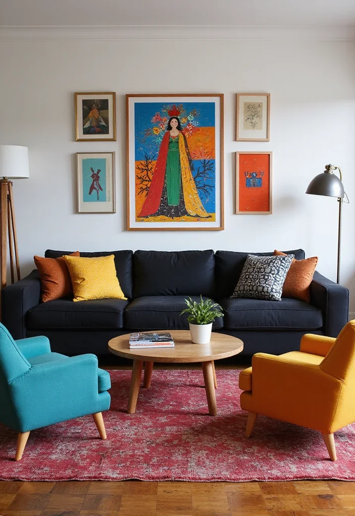12 Black Sectional Living Room Ideas for Sleek Spacious Seating - 3. Pop of Color Accents