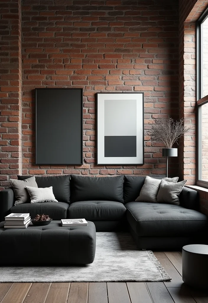 12 Black Sectional Living Room Ideas for Sleek Spacious Seating - 4. Industrial Edge