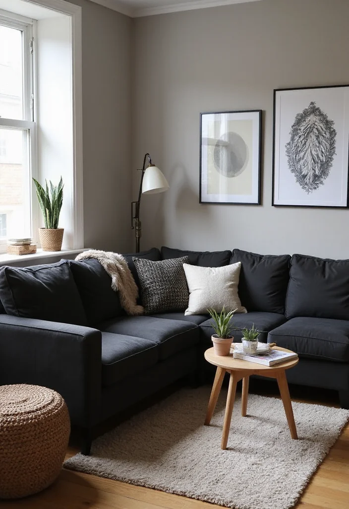 12 Black Sectional Living Room Ideas for Sleek Spacious Seating - 5. Cozy Corner Nook