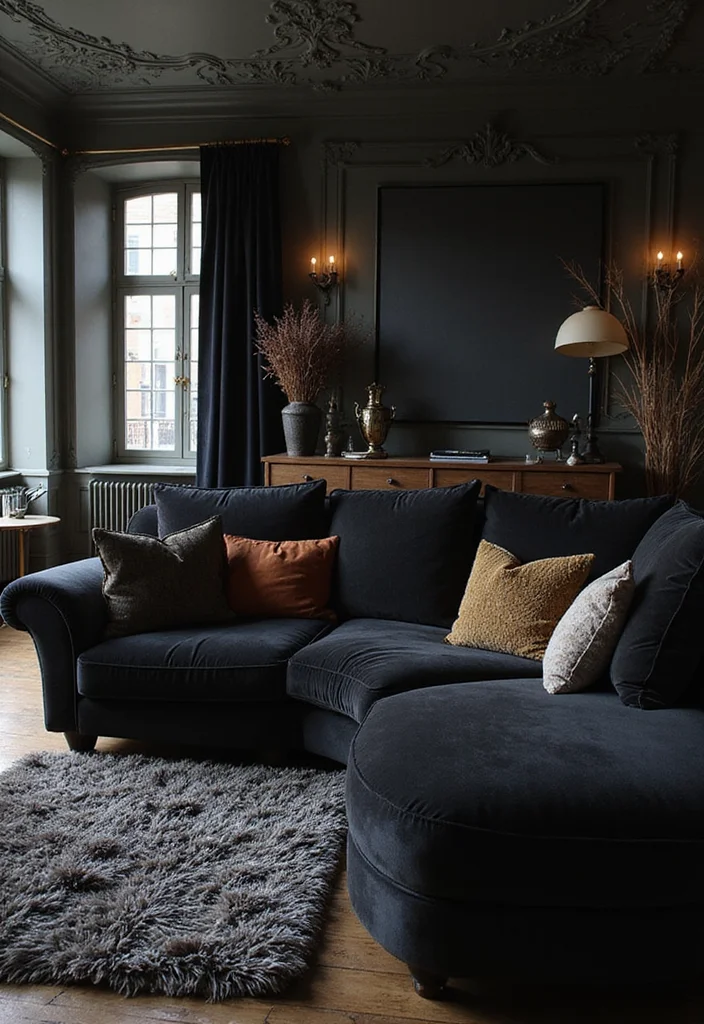 12 Black Sectional Living Room Ideas for Sleek Spacious Seating - 7. Luxurious Textures