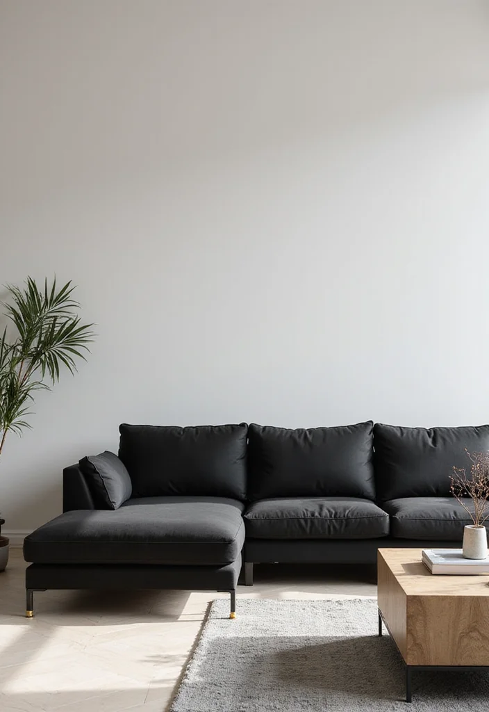 12 Black Sectional Living Room Ideas for Sleek Spacious Seating - 8. Minimalist Appeal
