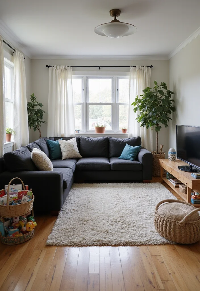 12 Black Sectional Living Room Ideas for Sleek Spacious Seating - 9. Family-Friendly Functionality