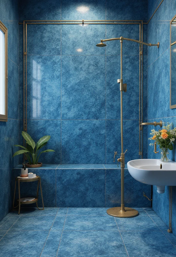 12 Blue and Gold Bathroom Ideas for Elegant Modern Style - 1. Luxurious Blue Tile Accents