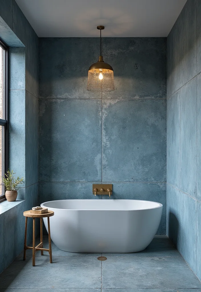 12 Blue and Gold Bathroom Ideas for Elegant Modern Style - 11. Blue and Gold Cement Accents