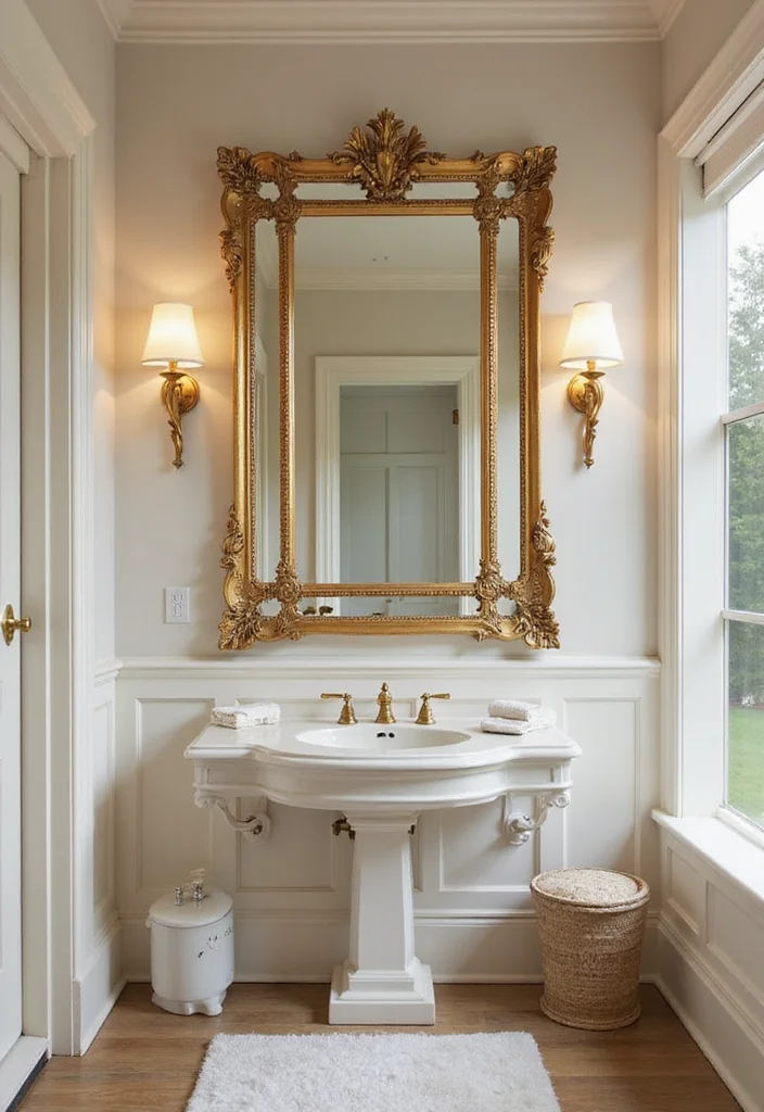 12 Blue and Gold Bathroom Ideas for Elegant Modern Style - 6. Gold Accented Mirrors